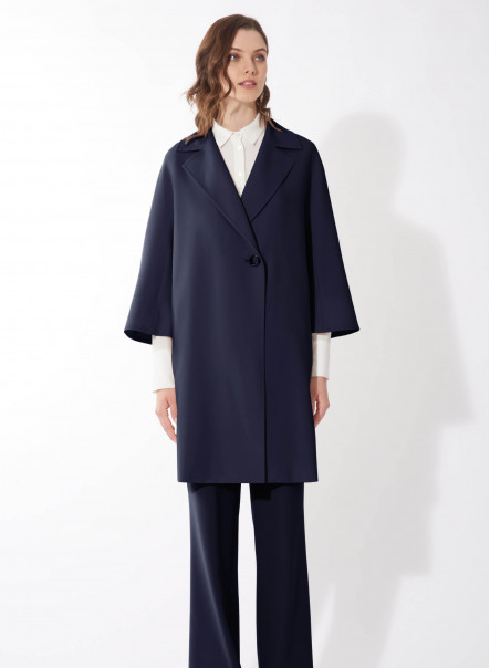 Assymetrical blue overcoat in comfort wool