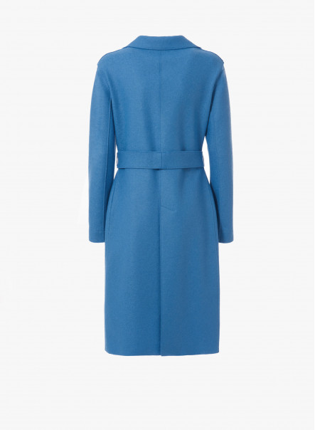 Belted sky blue boiled wool overcoat