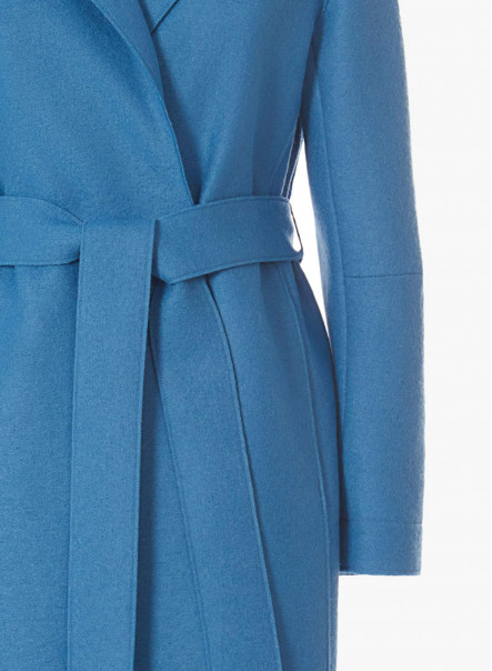 Belted sky blue boiled wool overcoat
