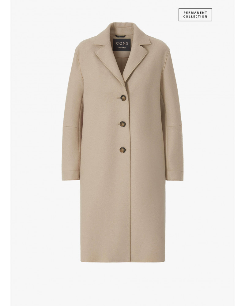 Mantel beige mit 3 Knöpfen aus gekochter Wolle