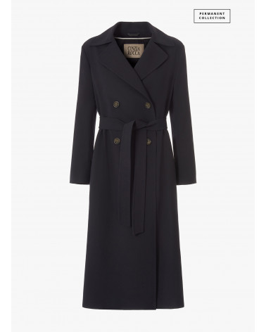 Maxi double breasted blue trench coat in rainproof technical fabric