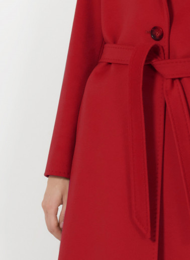 Belted fitted red pure wool coat