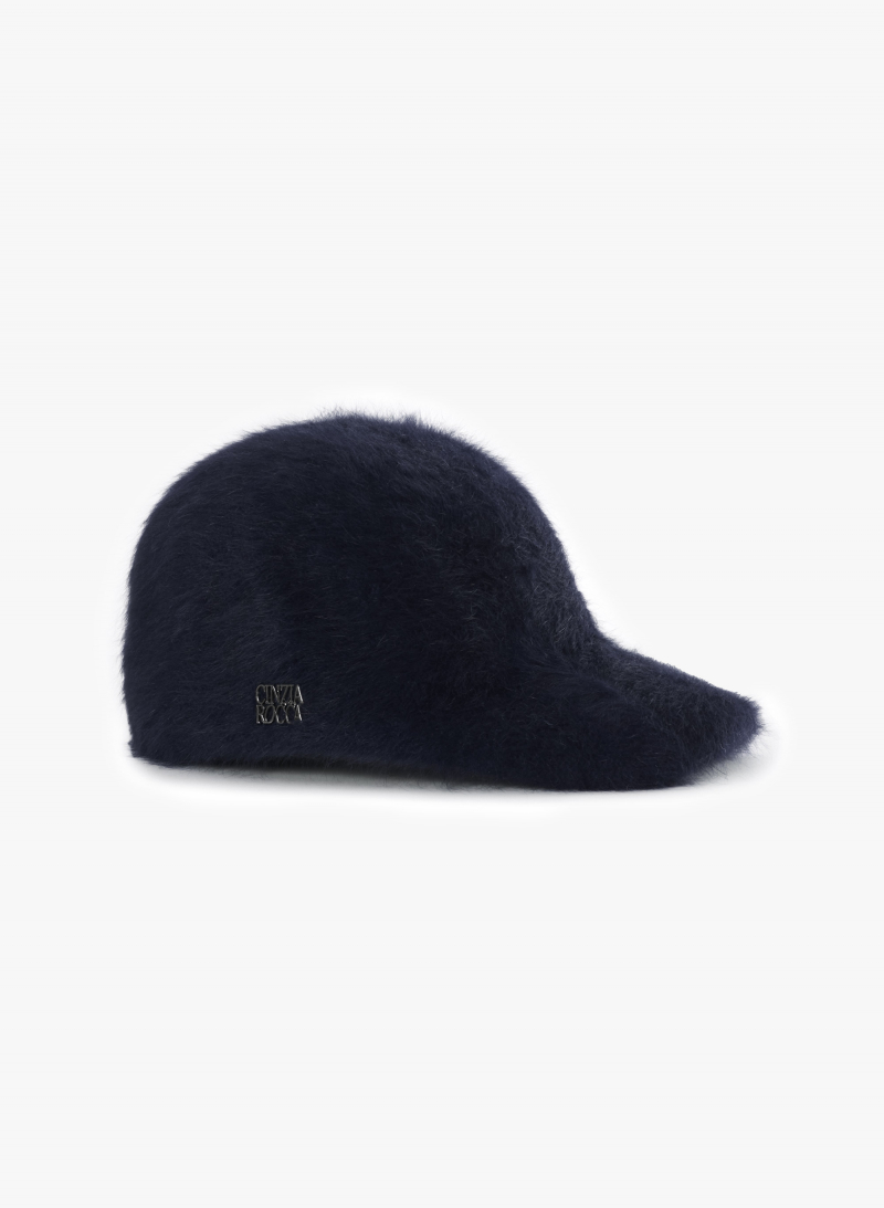 Baseball-Cap mit Pelz-Effekt aus Wolle in Blau