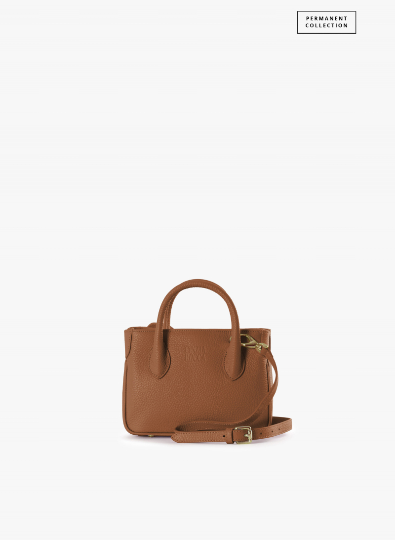 Mini Tote Bag aus Leder in Tabak