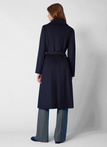 Belted fitted blue pure wool coat