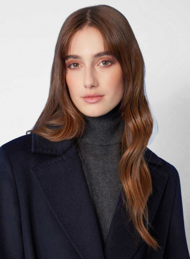 Belted fitted blue pure wool coat