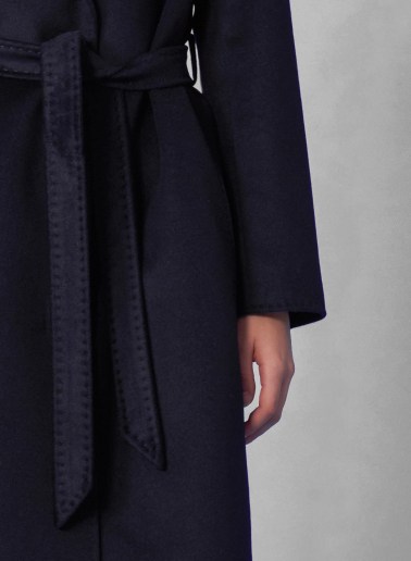 Belted fitted blue pure wool coat
