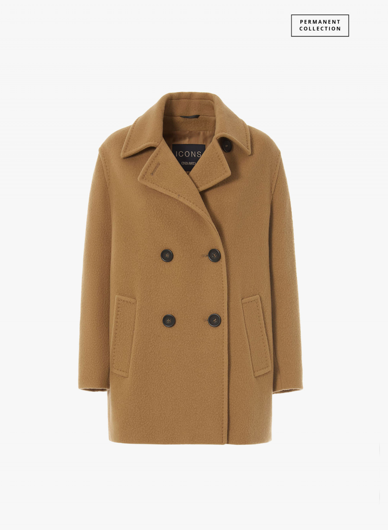Camel wool peacoat with notch collar