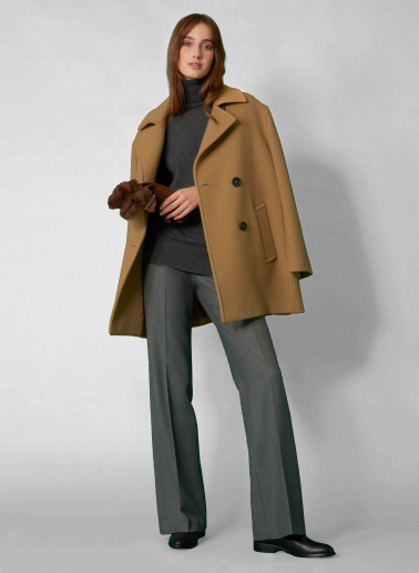 Camel wool peacoat with notch collar