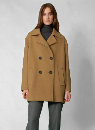 Camel wool peacoat with notch collar