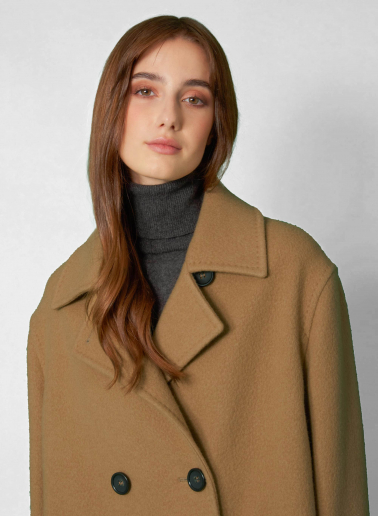 Camel wool peacoat with notch collar