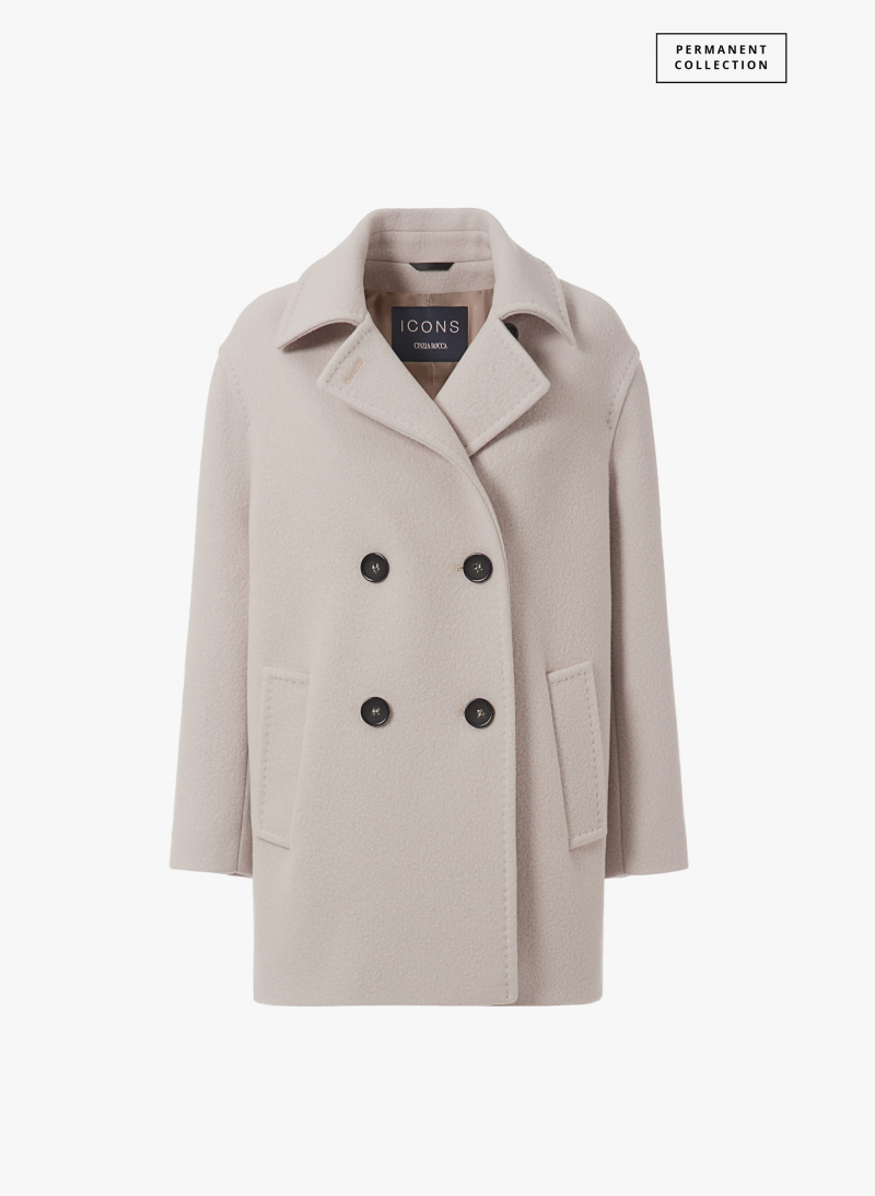 Pearl grey wool peacoat with notch collar