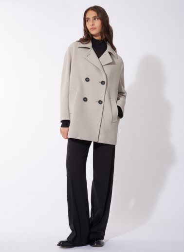 Pearl grey wool peacoat with notch collar