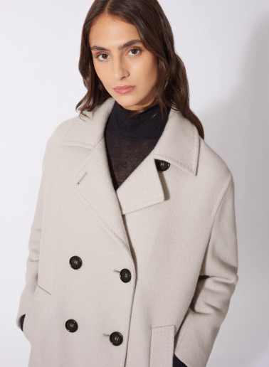 Pearl grey wool peacoat with notch collar