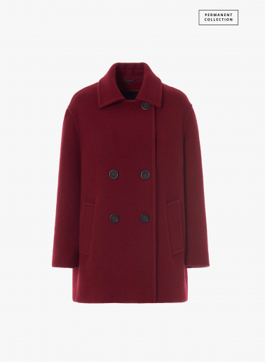 Ruby red wool peacoat with notch collar