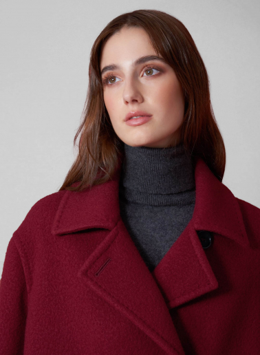Ruby red wool peacoat with notch collar