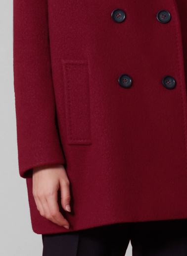 Ruby red wool peacoat with notch collar