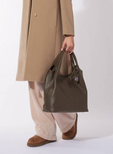Maxi Schultertasche aus Leder in Braun