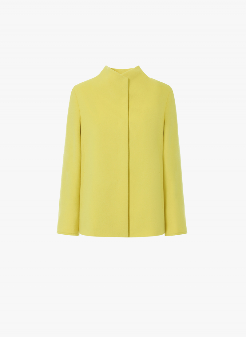 Jacke aus reiner Wolle mit hohem Kragen in gelb