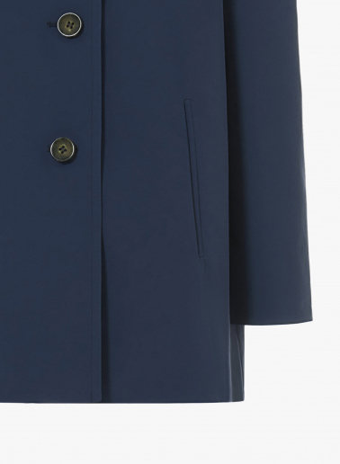 Hooded marine blue jacket in rainproof technical fabric