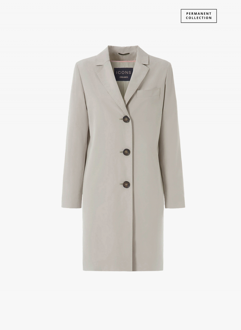 Rainproof technical nylon light grey masculine overcoat