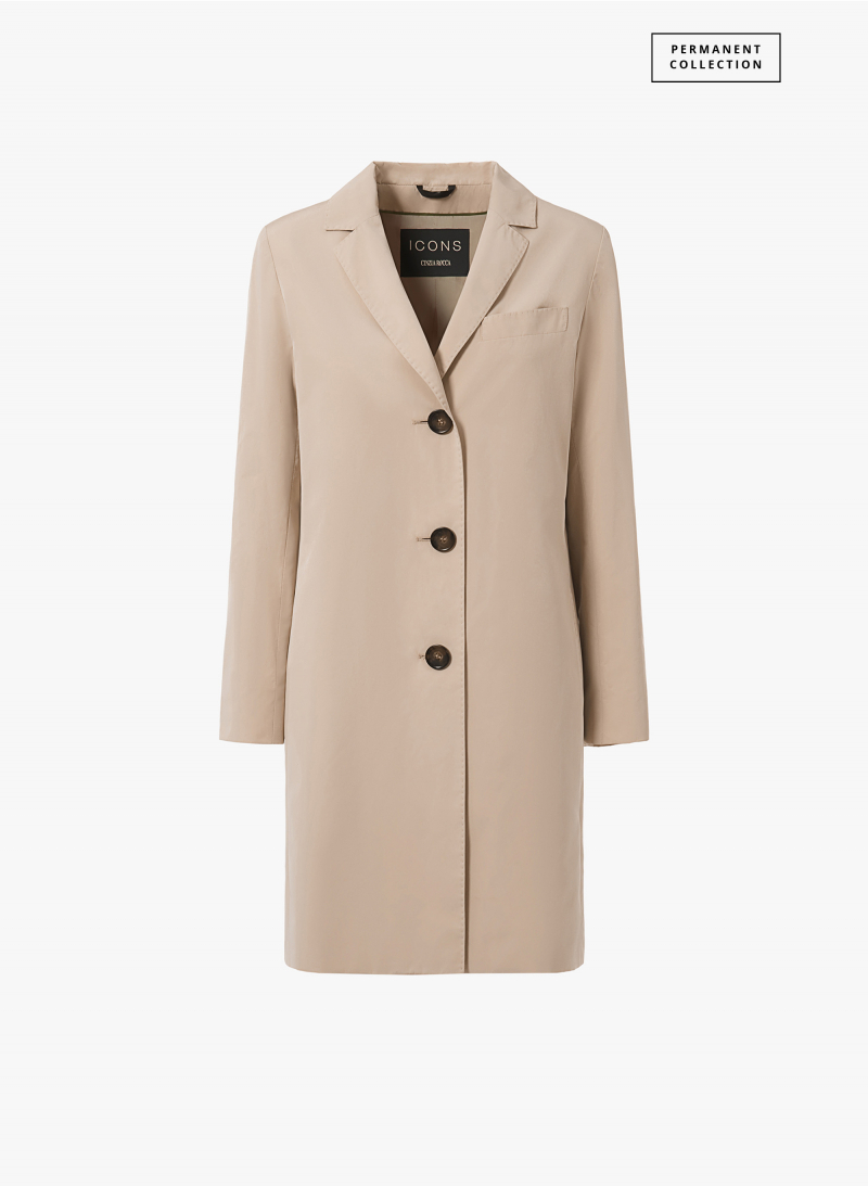 Rainproof technical nylon beige masculine overcoat