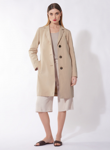 Rainproof technical nylon beige masculine overcoat