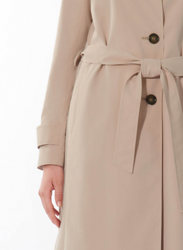 Rainproof technical nylon maxi beige trench coat