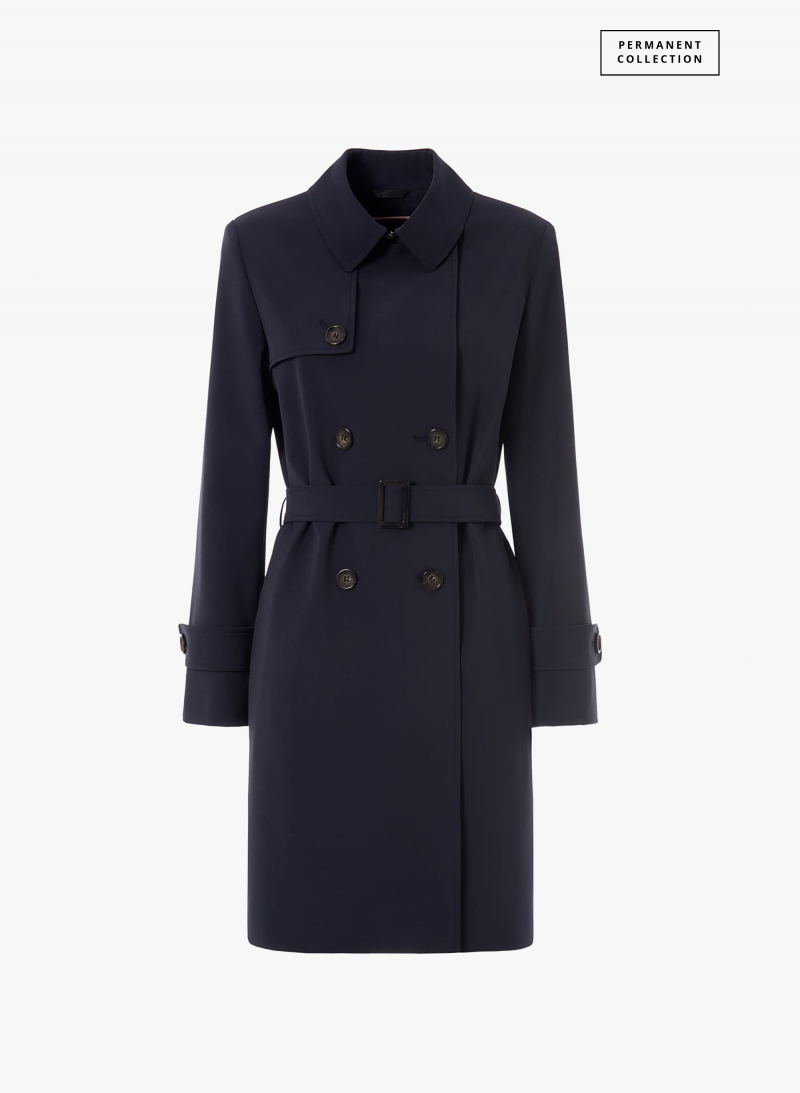 Double breasted blue trench coat in technical fabric