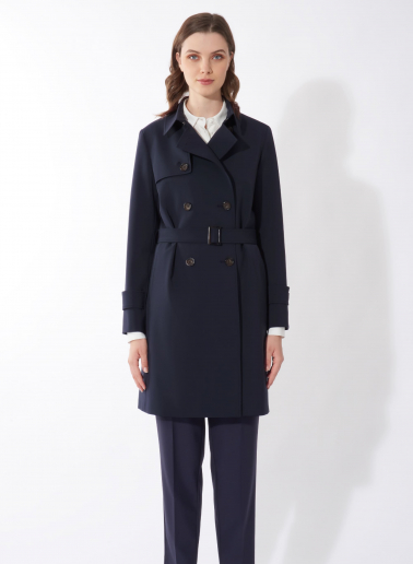 Double breasted blue trench coat in technical fabric