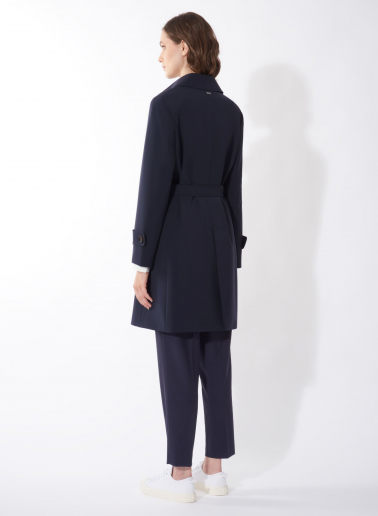 Double breasted blue trench coat in technical fabric