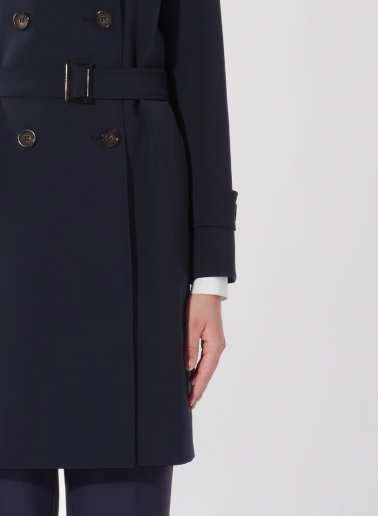 Double breasted blue trench coat in technical fabric