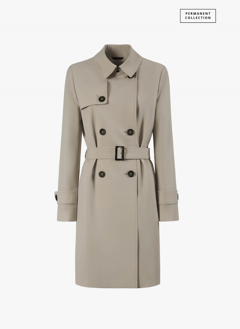 Double breasted grey trench coat in technical fabric
