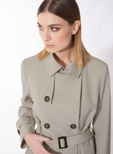 Double breasted grey trench coat in technical fabric