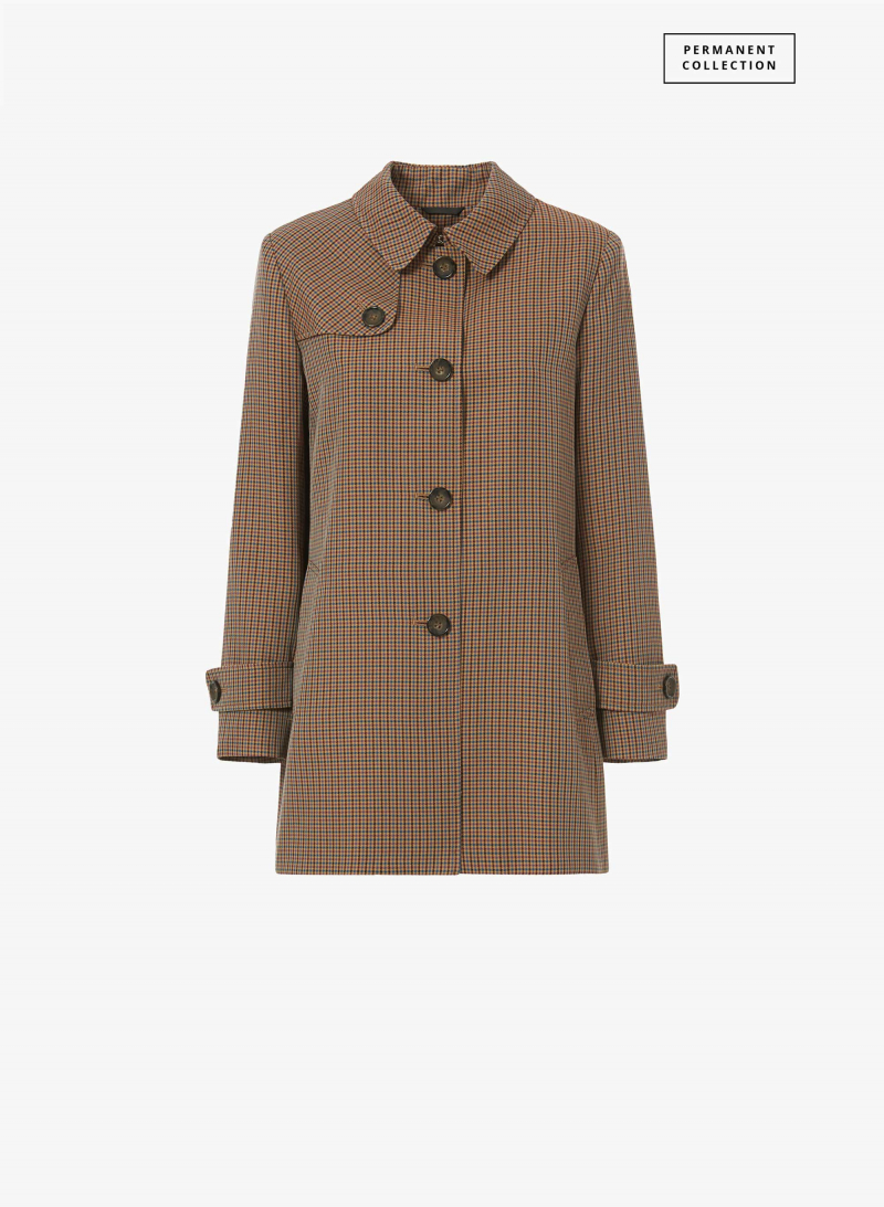 Brown overcoat in micro check pattern