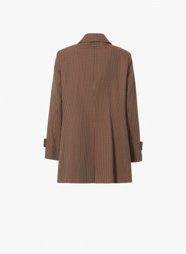 Brown overcoat in micro check pattern