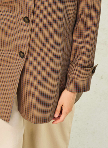 Brown overcoat in micro check pattern