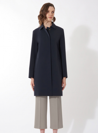 Blue overcoat with shirt collar in technical fabric