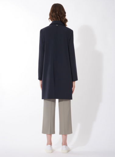 Blue overcoat with shirt collar in technical fabric