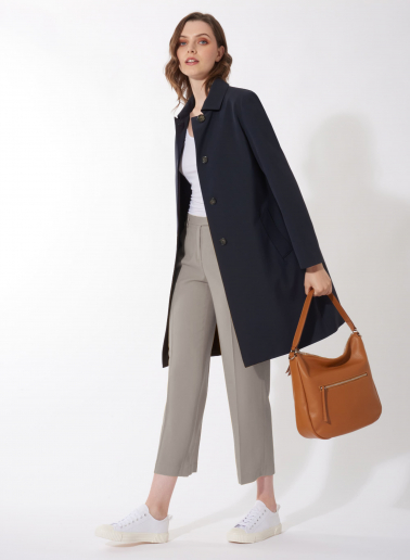 Blue overcoat with shirt collar in technical fabric