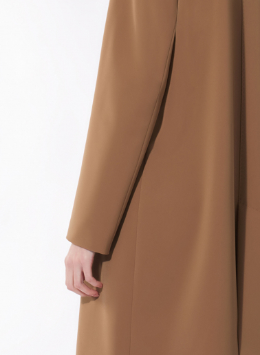Tobacco color overcoat with shirt collar in technical fabric