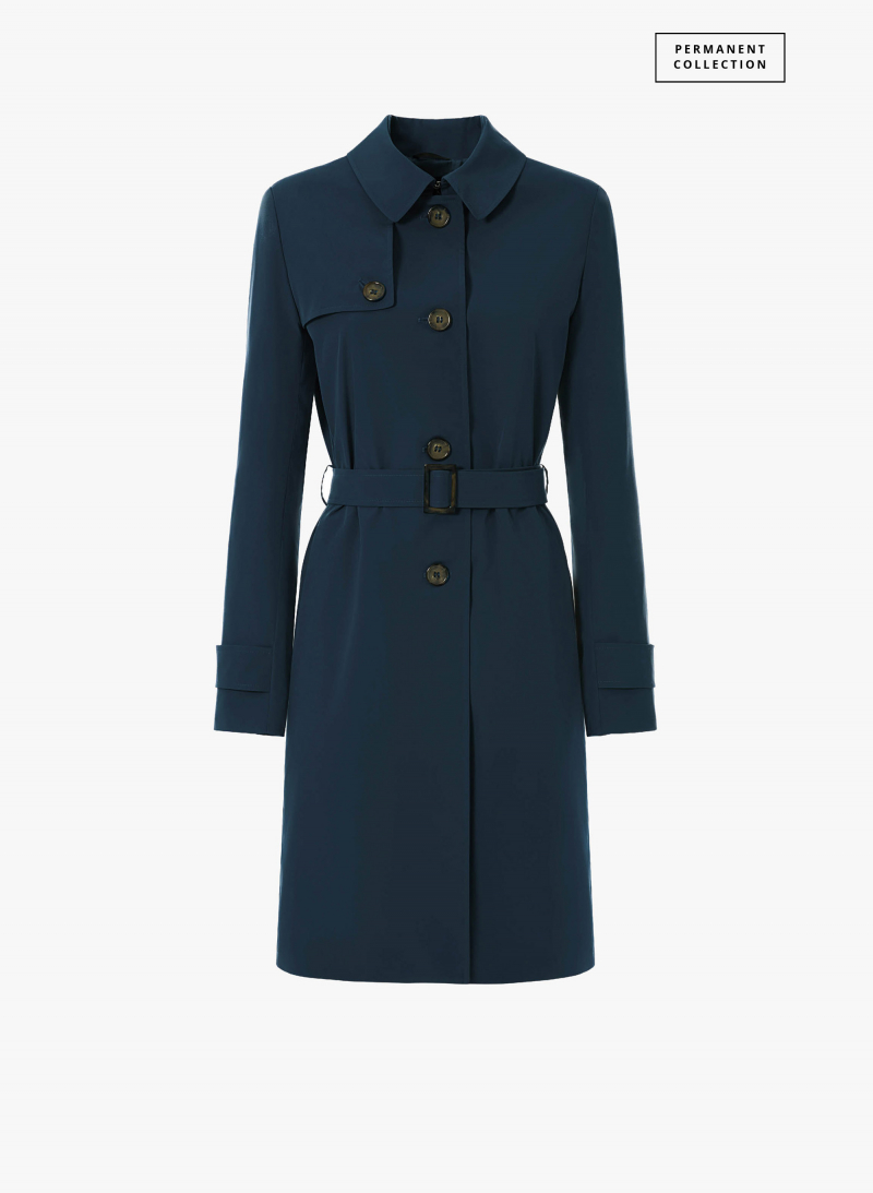 Rainproof tech taffeta blue trench coat