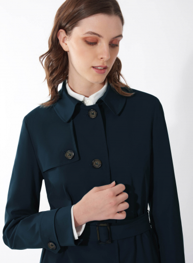 Rainproof tech taffeta blue trench coat