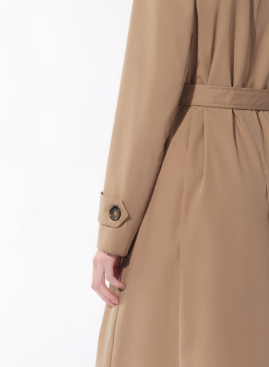Rainproof tech taffeta camel trench coat