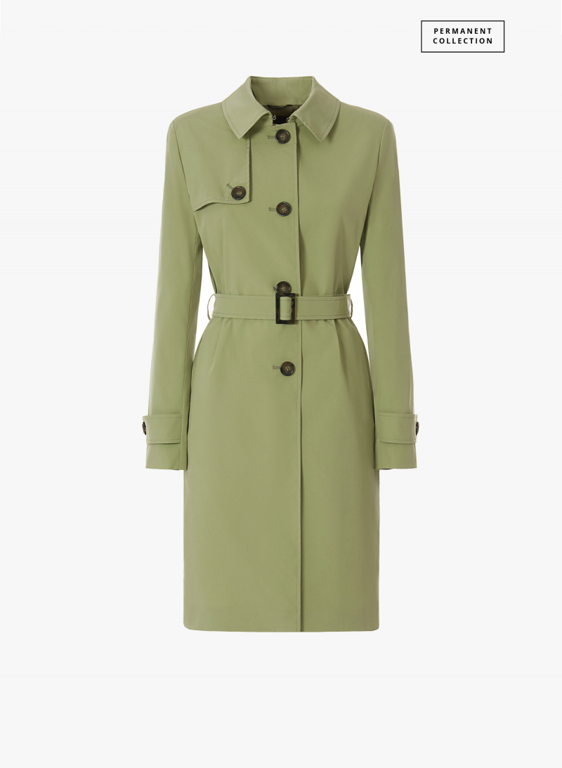 Rainproof tech taffeta green trench coat