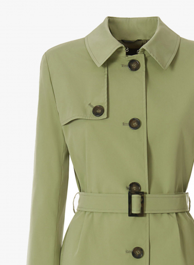 Rainproof tech taffeta green trench coat