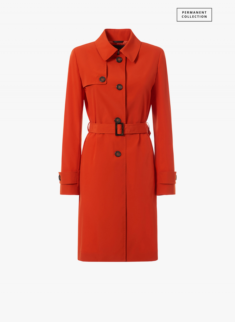 Rainproof tech taffeta red trench coat