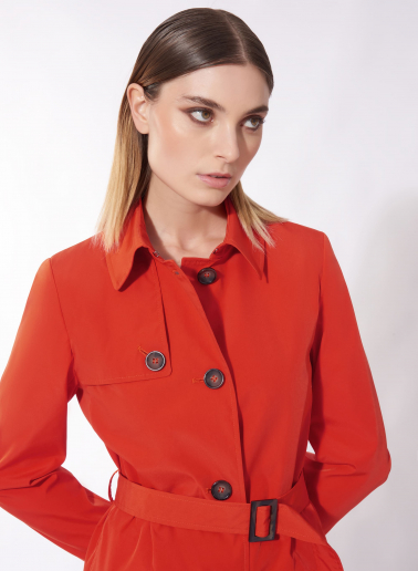 Rainproof tech taffeta red trench coat