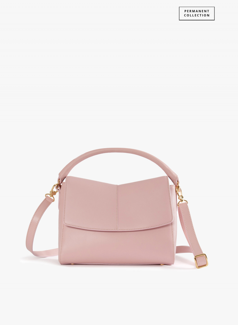 Pink smooth genuine leather handbag