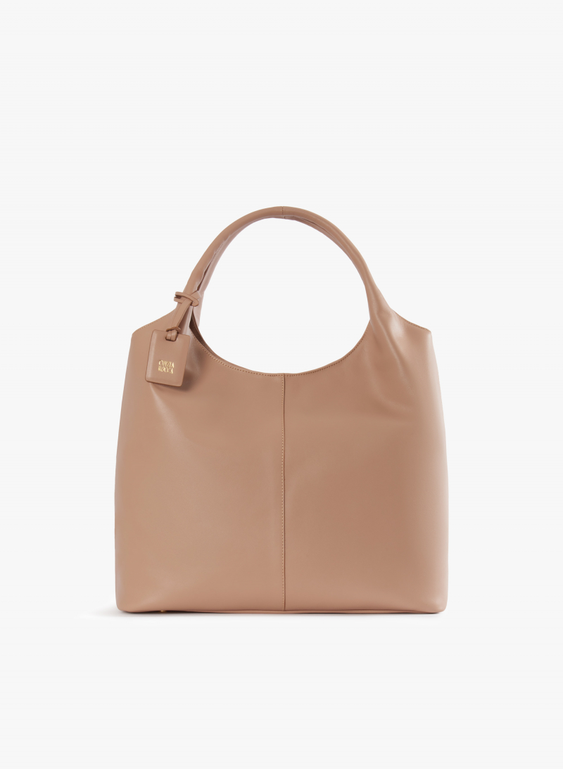 Maxi Schultertasche aus glattem Leder in puderrosa